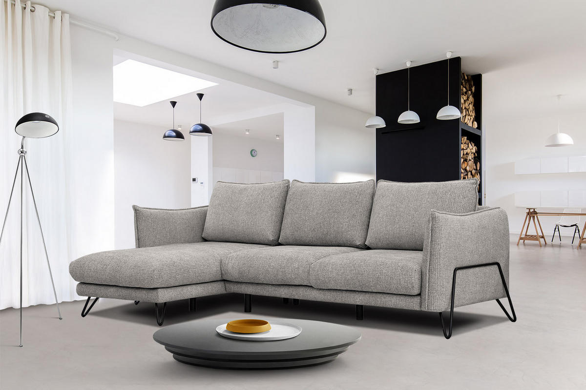 ECKSOFA HOSTEN 4-Sitzer, platinfarben - Platinfarben/Schwarz, Holzwerkstoff/Textil (158/269cm) - Courtois Laville