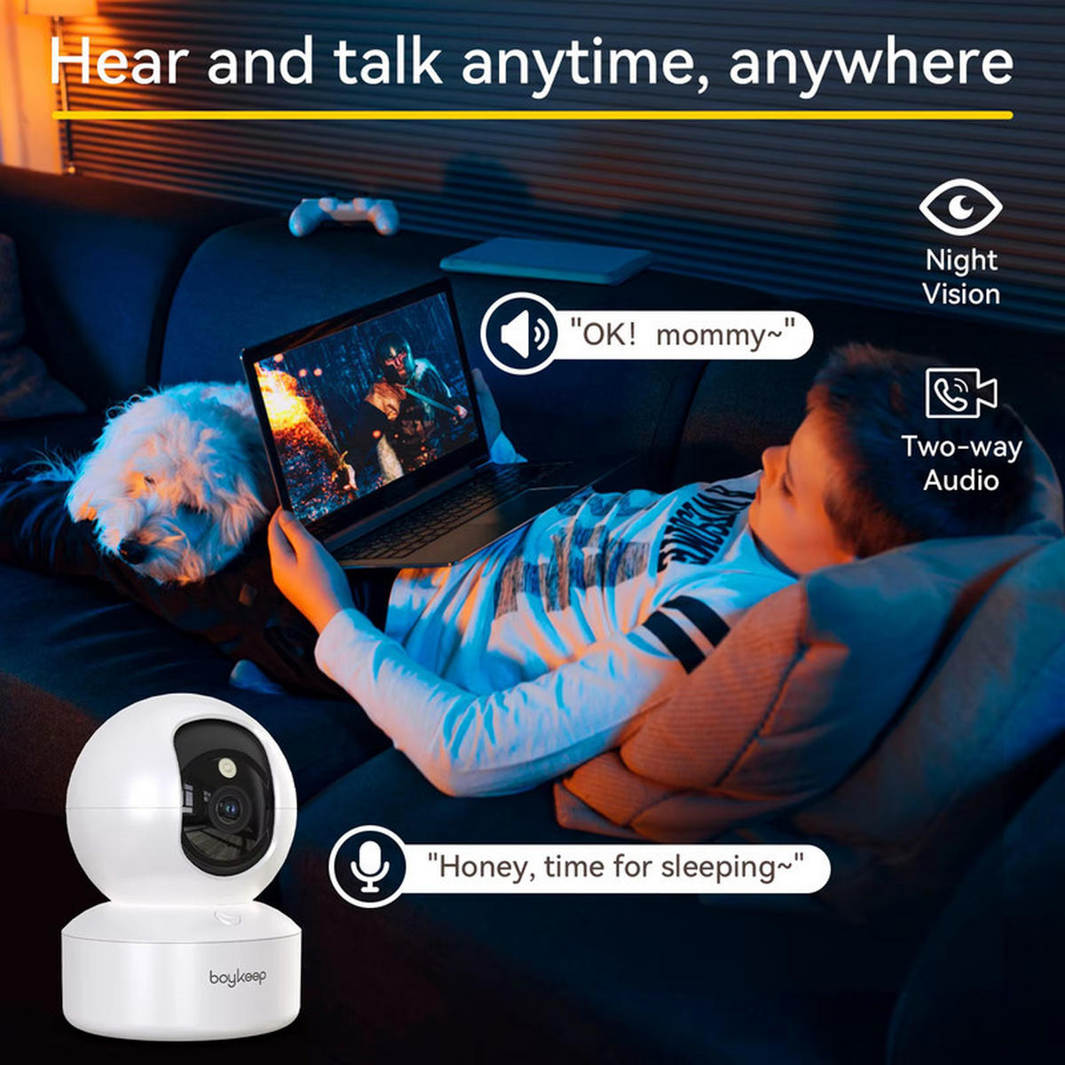BABYPHONE 3MP WiFi Kamera 2.4G 5G Auto Tracking 24/7 Überwachung - Weiß, Kunststoff - Kaket