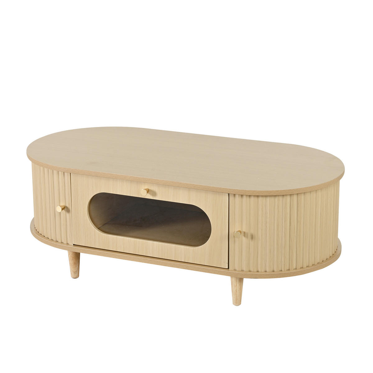 COUCHTISCH mit Schublade und Rolltüren 100 x 50 x 36 cm MDF Holzfarbe - Braun, Holz (100/50/36cm) - Meubliv