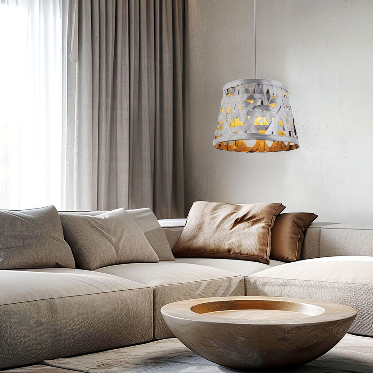 HÄNGELEUCHTE SALVADOR Textil Grau - Grau, Metall (35/35/144cm) - Globo Lighting