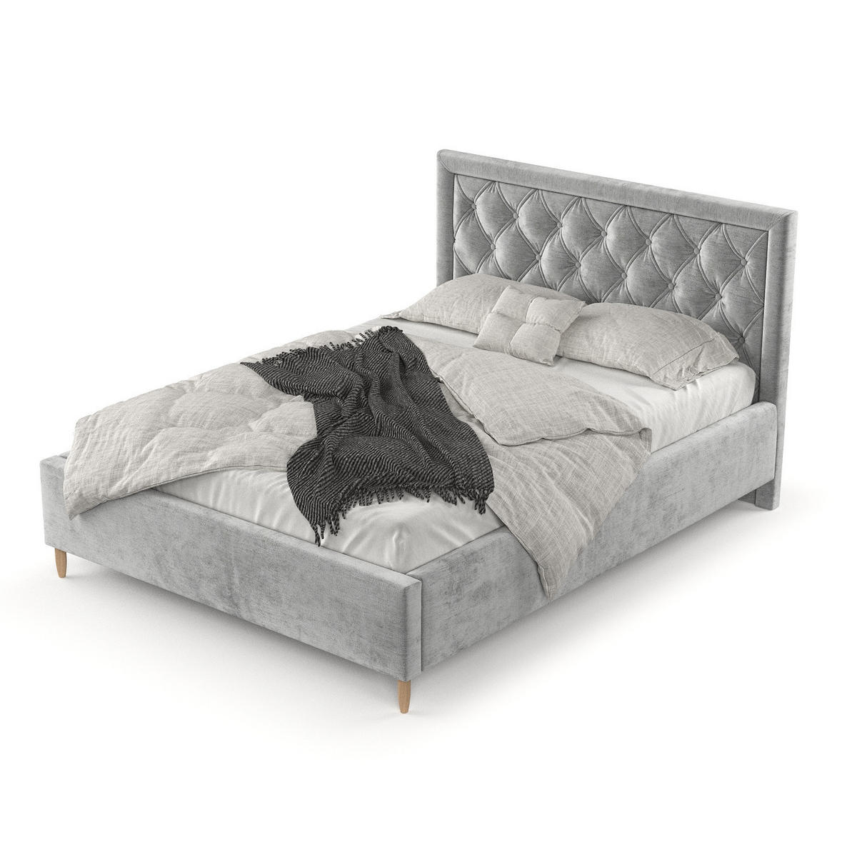 POLSTERBETT Lido 120/200 cm Hellgrau im Lotta Stoff - Hellgrau/Naturfarben, Holz/Holzwerkstoff (120/200cm) - AltaBeds