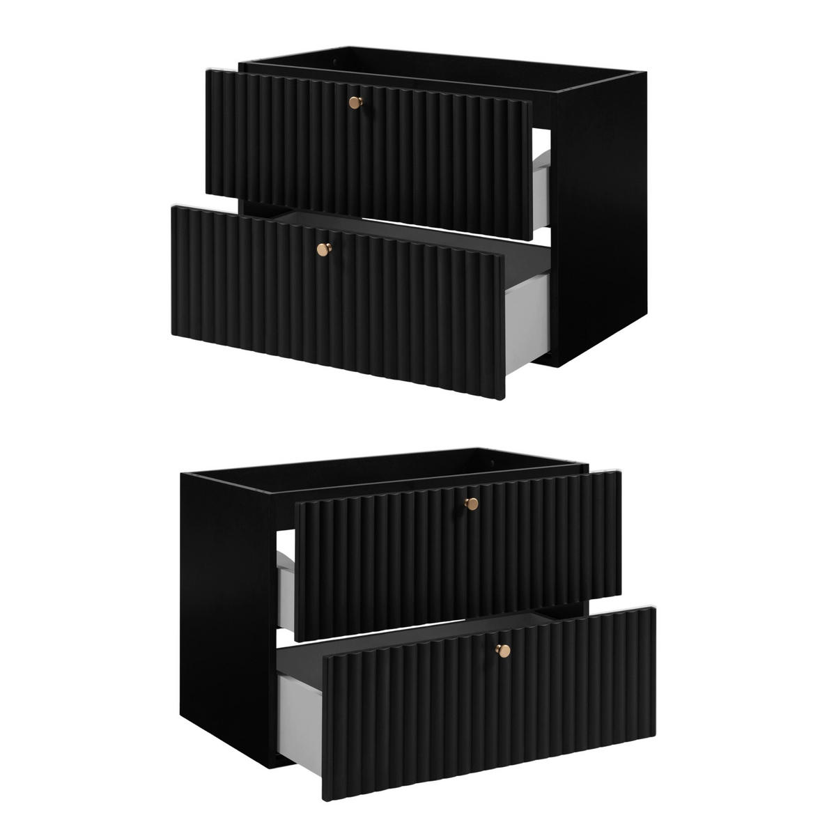 WASCHBECKENUNTERSCHRANK BELLO geriffelt Schwarz matt 80/57/46 cm - Schwarz, Holzwerkstoff/Metall (80.2/57/46cm) - Rodan