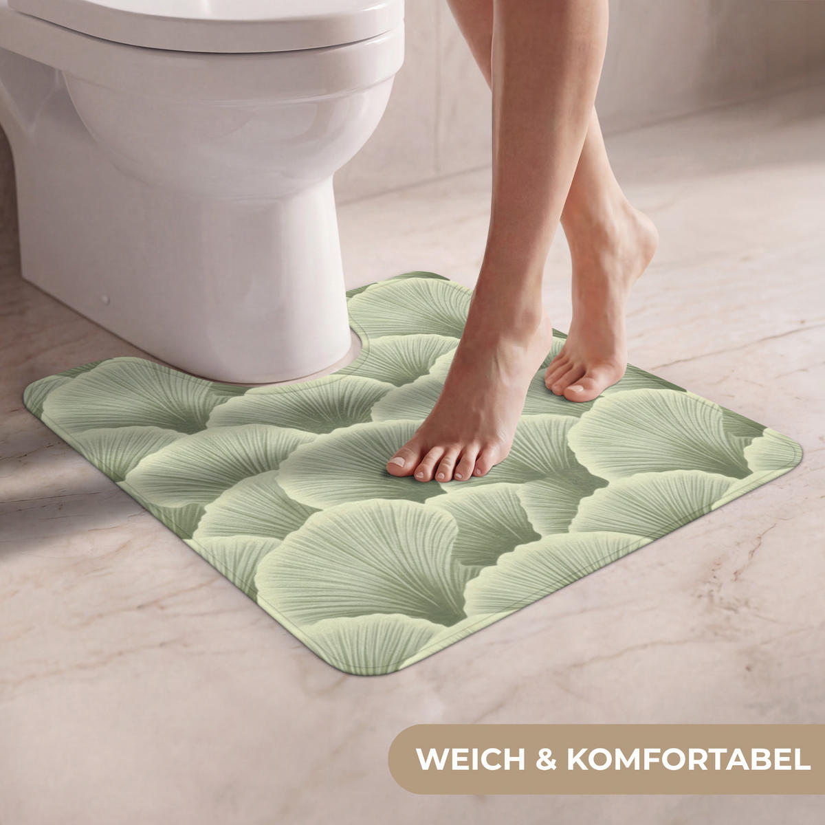 WC PŘEDLOŽKA Vějíř - list - zelený 55x60 cm - pastelově zelená, textil/plast (55/1cm) - OnlyWow
