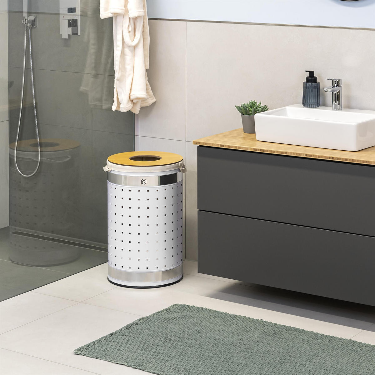 WÄSCHETONNE 50 Liter, weiß - Weiß, Metall (35.5/57.5/35.5cm) - eluno