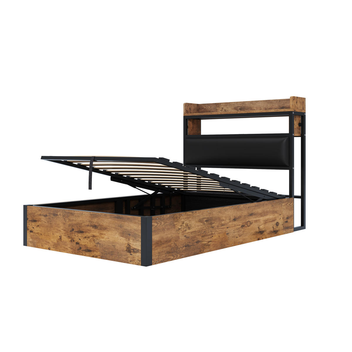 BETTRAHMEN 90x200 Schwarz USB Stauraum - Schwarz, Metall (90/200cm) - FLIEKS