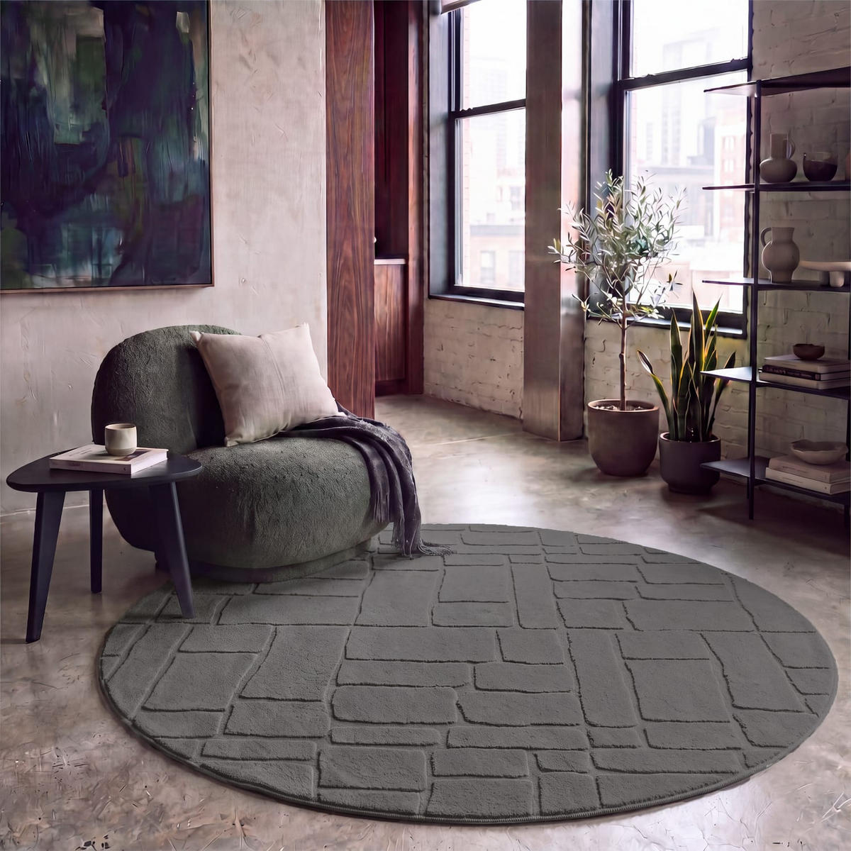 HOCHFLORTEPPICH 120/120 cm Tokio 479 - Anthrazit, Kunststoff (120/120cm) - Paco Home
