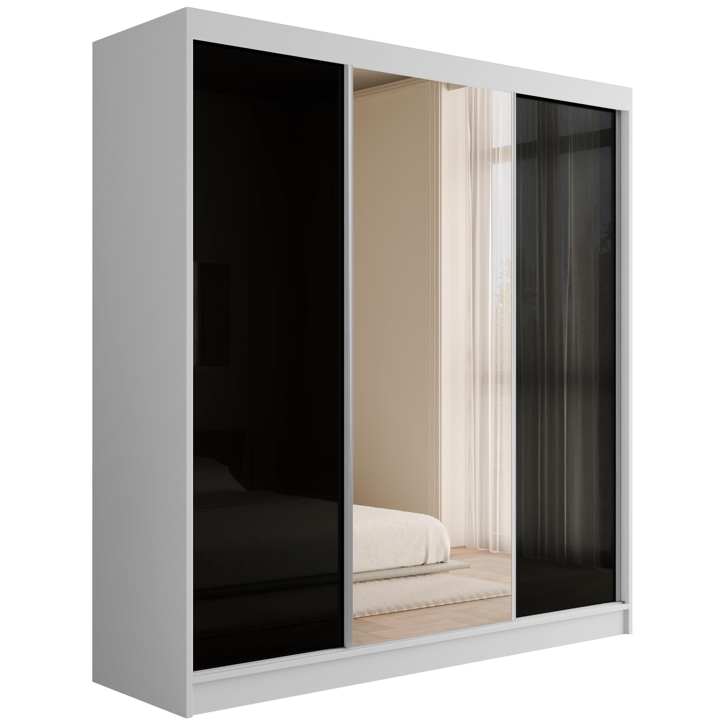 KLEIDERSCHRANK mit Spiegel V2-VITA 215x200 cm - Weiß|Schwarz - Schwarz/Weiß, Holzwerkstoff (200/215/61cm) - ALTDECOR