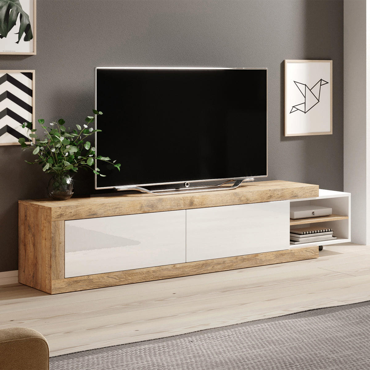 TV STOLÍK Azior Biela a drevo - biela, kompozitné drevo (200/43.4/40cm) - Petits-meubles