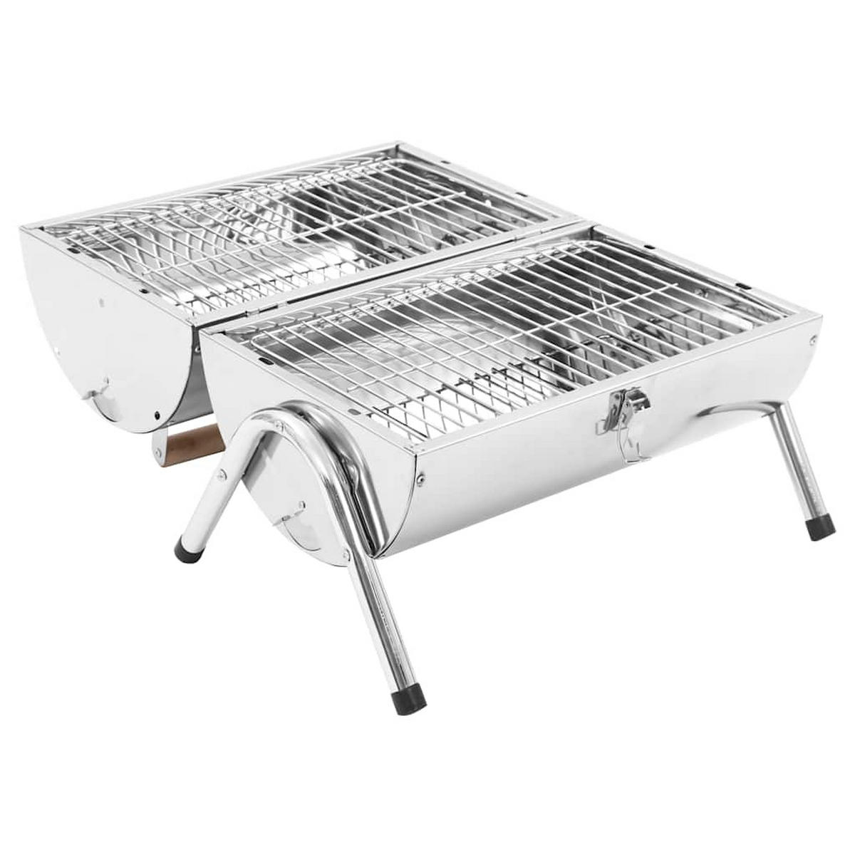 HOLZKOHLEGRILL Tragbarer Tischgrill Edelstahl Doppelrost - Silberfarben, Metall (30/36.8/42cm) - vidaXL