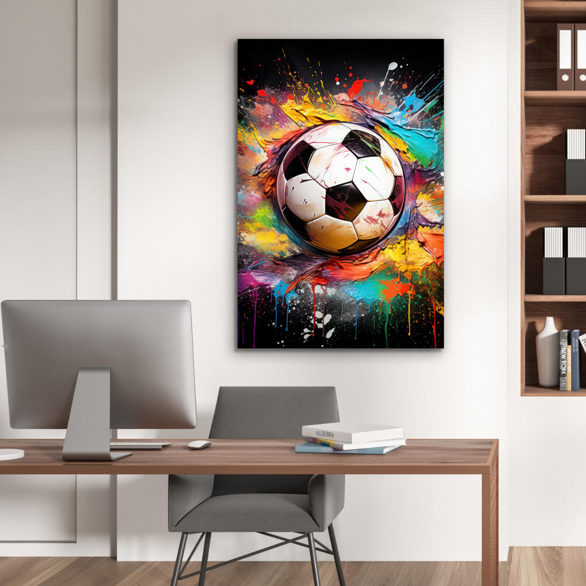 METALLBILD Fußball - Farbe - Farben - Schwarz - Weiß 60x90 cm - Weiß, Metall (60/90cm) - MuchoWow