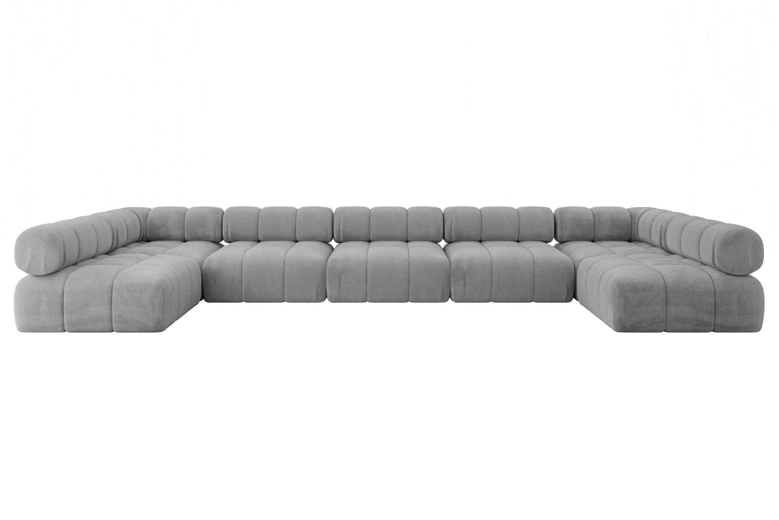 WOHNLANDSCHAFT modulares Sofa Garvo-U3 - 475x190x70 cm Hellgrau Velours - Hellgrau, Holzwerkstoff/Textil (475/70/190cm) - ALTDECOR