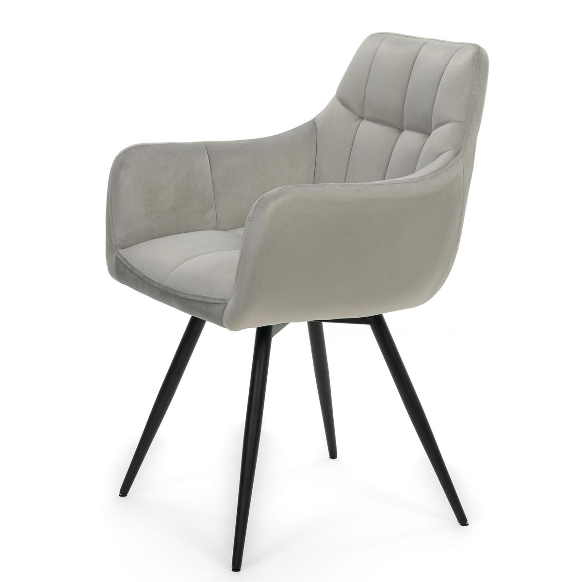 STUHL FANO drehbar gepolsterter mit Steppung - hellgrau - Velour - Hellgrau/Schwarz, Textil/Metall (58/83/59cm) - NEW HOME
