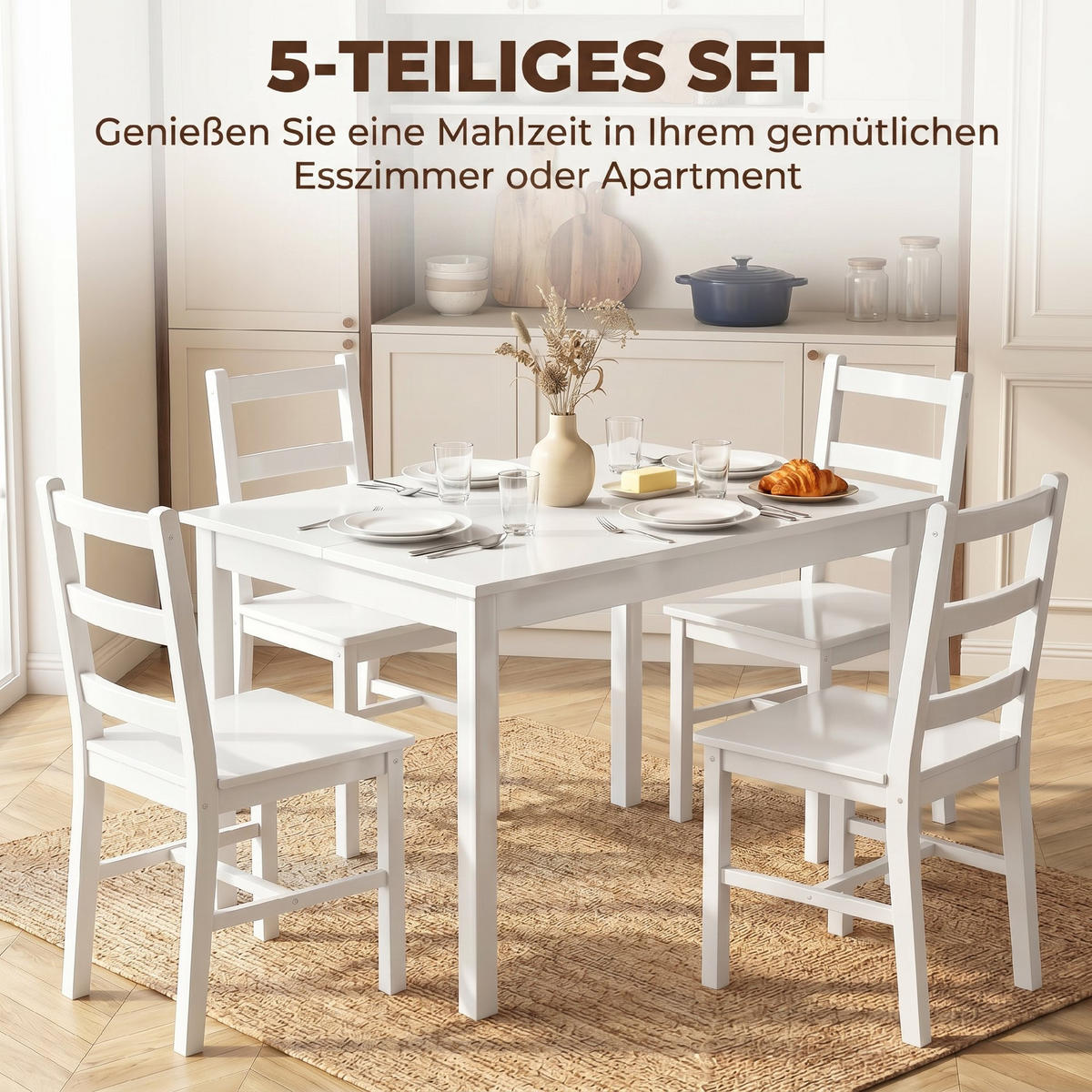 ESSGRUPPE mit 1 Tisch und 4 Stühlen Weiß 118.0/73.0/75.0 cm - Weiß, Holz (73/75/118cm)