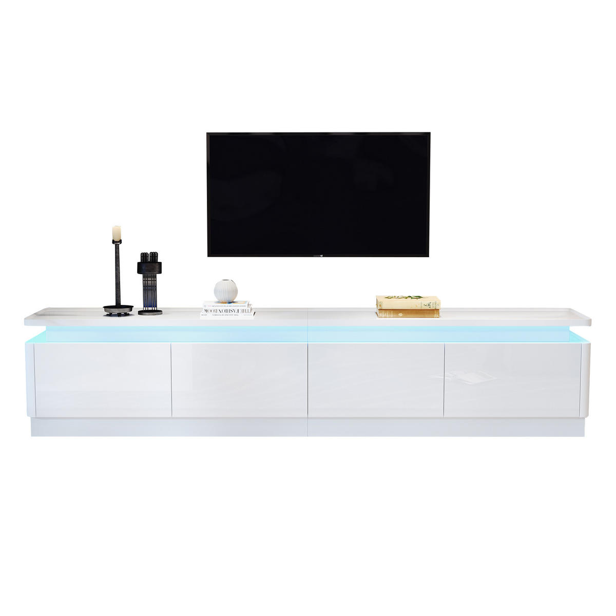 TV-ELEMENT180X34X40CM Weiß Hochglanz mit LED-Beleuchtung für 75-Zoll-Fernseher - Weiß, Holz (41.91/19.81/101.6cm) - Raelunyi