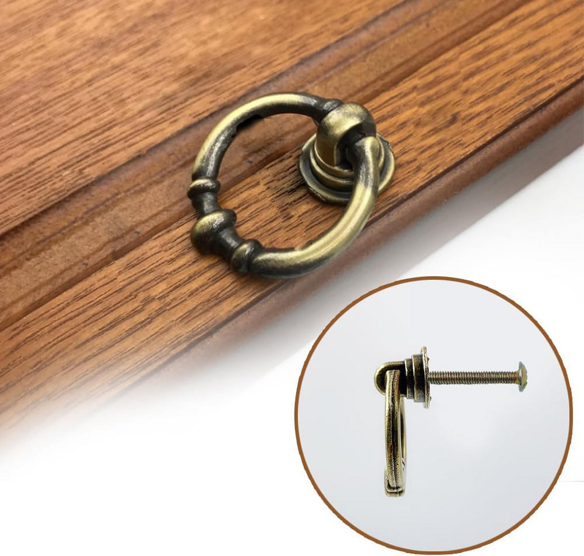 SCHRANKKNOPF Messing Antik 5er-Set - Goldfarben, Metall (0.35/3/0.42cm)
