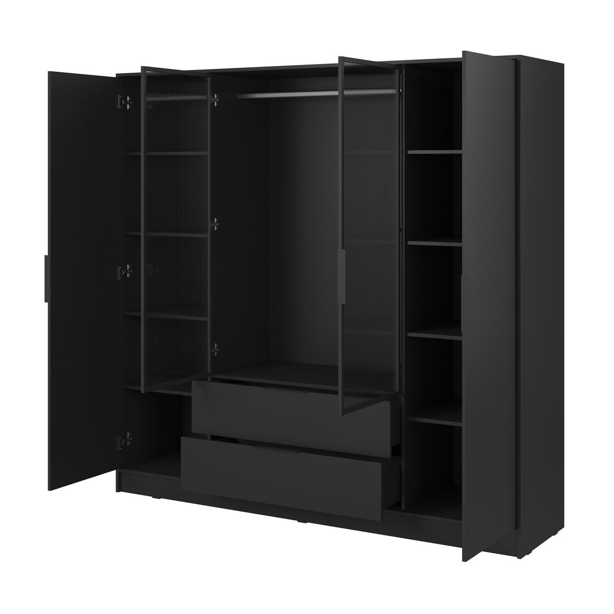 DREHTÜRENSCHRANK CATERINA 206/200/51 cm 4-türig Schwarz - Schwarz, Holzwerkstoff (206/200/51cm) - MASSENO