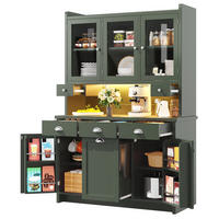 HIGHBOARD in Grün Buffet mit verstellbaren Regalen, Glastüren und LED, B120/T40/H180cm - Transparent/Grün, Glas/Holzwerkstoff (120/180/40cm) - STILVORA