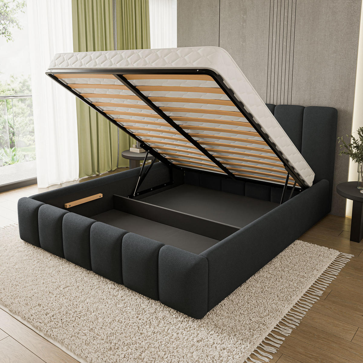 POLSTERBETT ATTORA SR 120x200 cm mit Bettkästen - Schwarz - Schwarz, Holz (120/200cm) - MASSENO