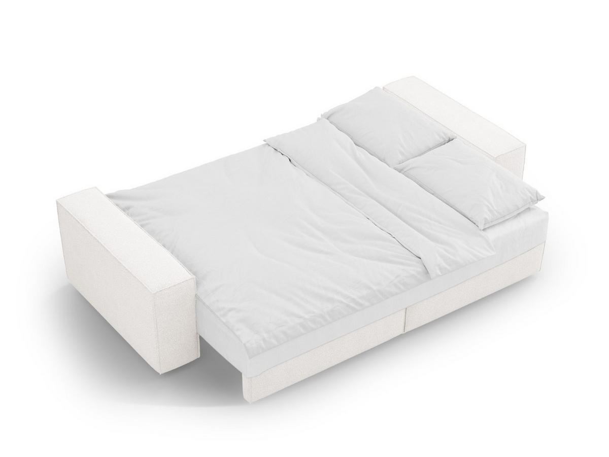 SOFA ausklappbar mit Bettkasten Jodie aus Boucle weiß 3 Sitzplätze - Weiß, Textil (107/86/247cm) - Micadoni