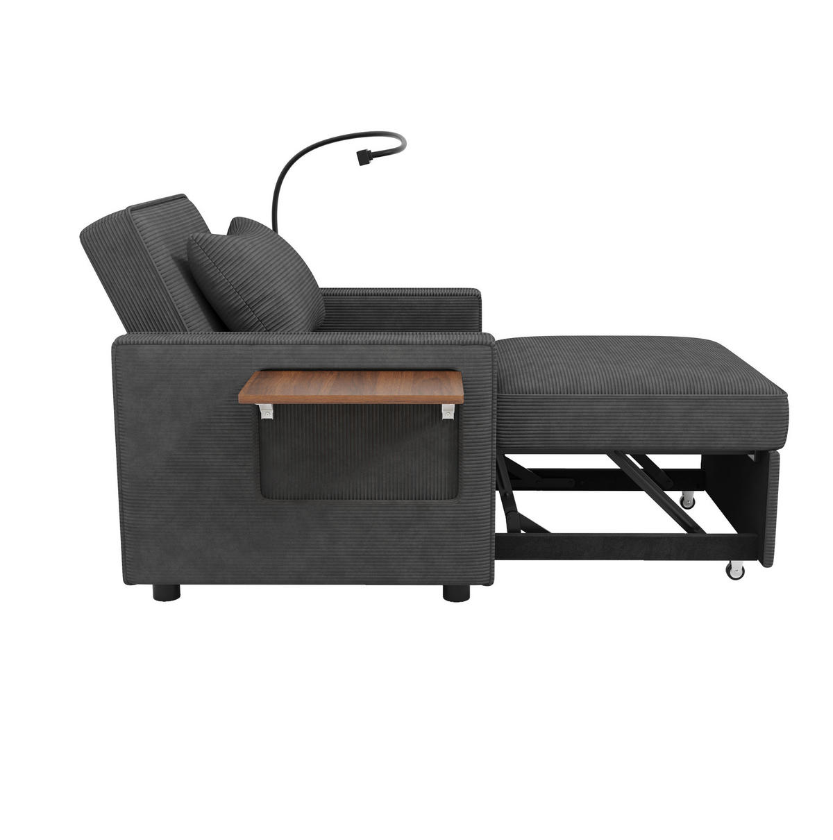 ROZKLADACIA pohovka z menčestru, 93/150/85 cm, sivé, s USB a stolíkom - sivá, textil (93/85/150cm) - BEAOK