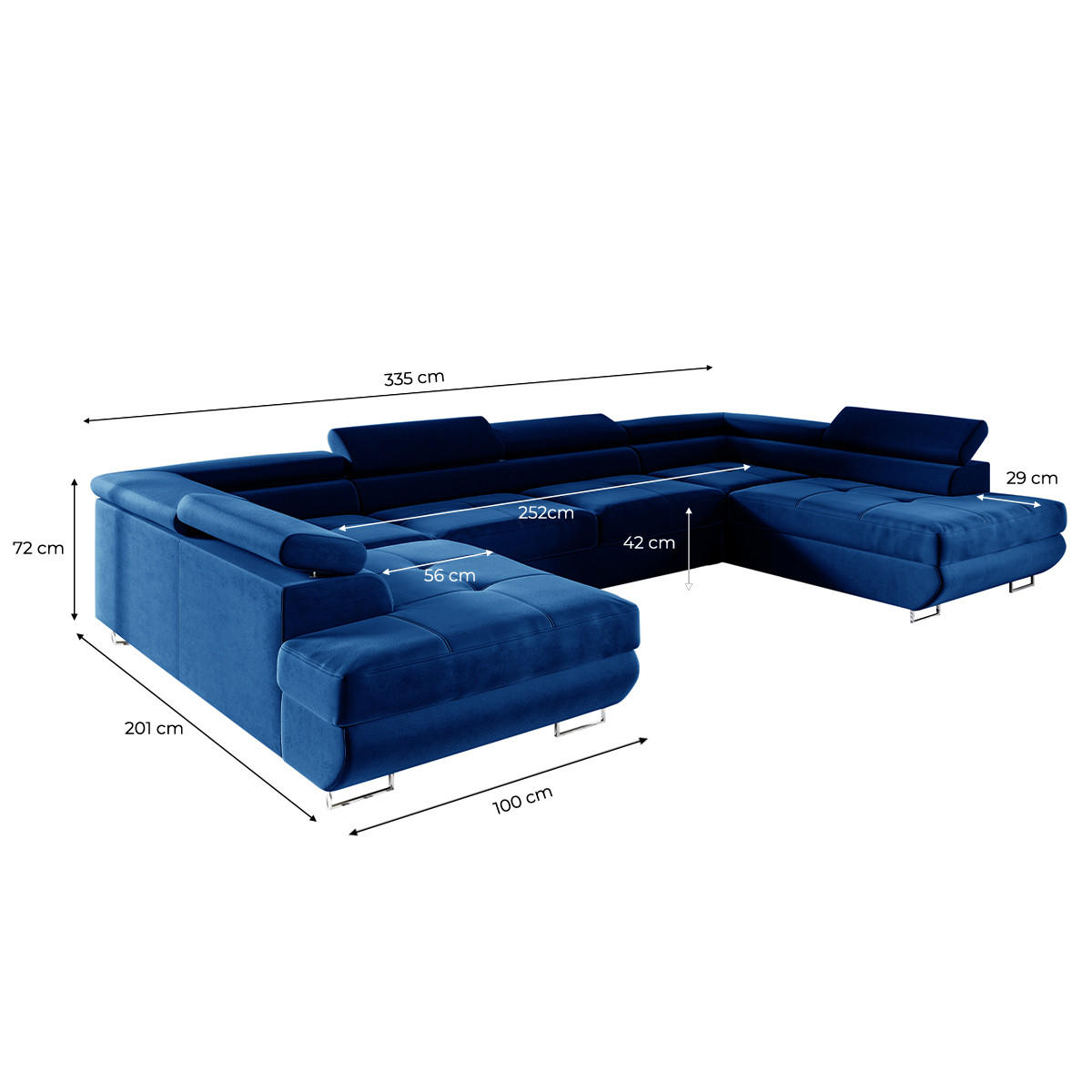 PANORAMASOFA Wilson 5 Sitzplätze Marineblau - Blau, Holzwerkstoff (335/72/201cm) - Petits-meubles