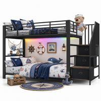 ETAGENBETT aus MDF und Metall 90x200 cm Schwarz mit Stauraumtreppe, LED-Lichtband und USB-Anschlüssen - Schwarz, Holzwerkstoff (90/200cm) - Modfu