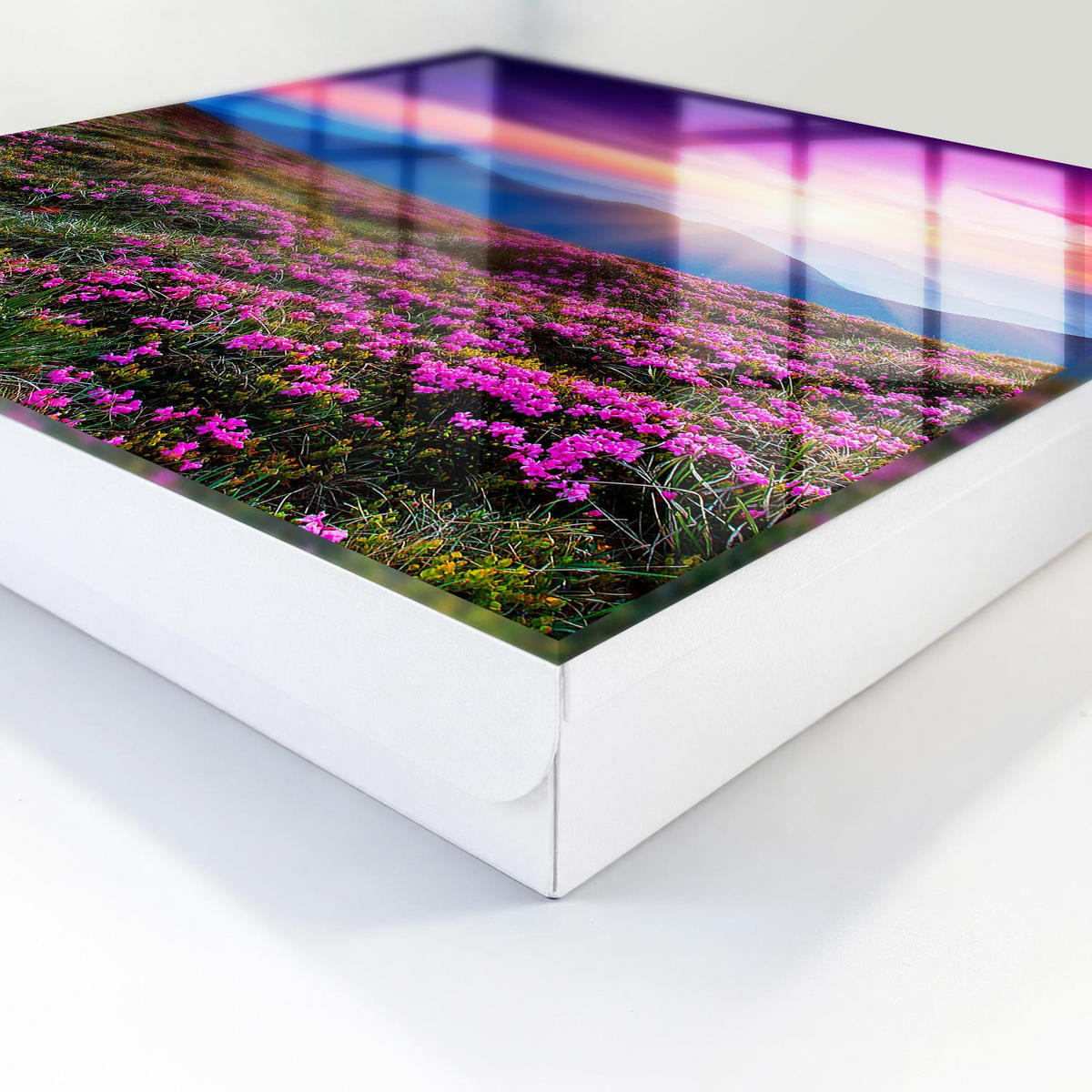 SCHLÜSSELBOX Weiß 30x30 cm – Türöffnung nach rechts - Morgen in den Bergen - Pink, Metall (30/30/5cm) - TULUP