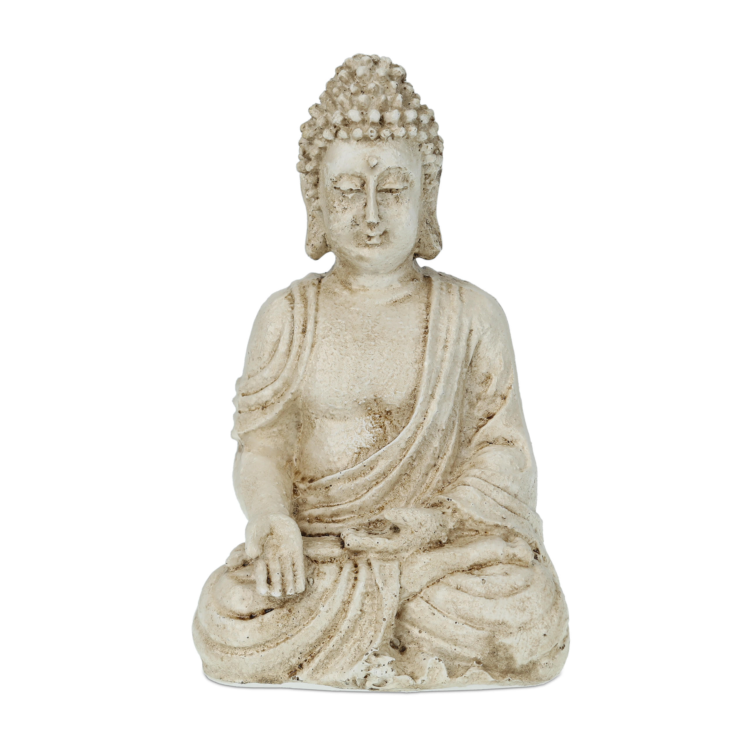 BUDDHAFIGUR - Creme, Kunststoff (10.5/17.5/7.5cm) - Relaxdays