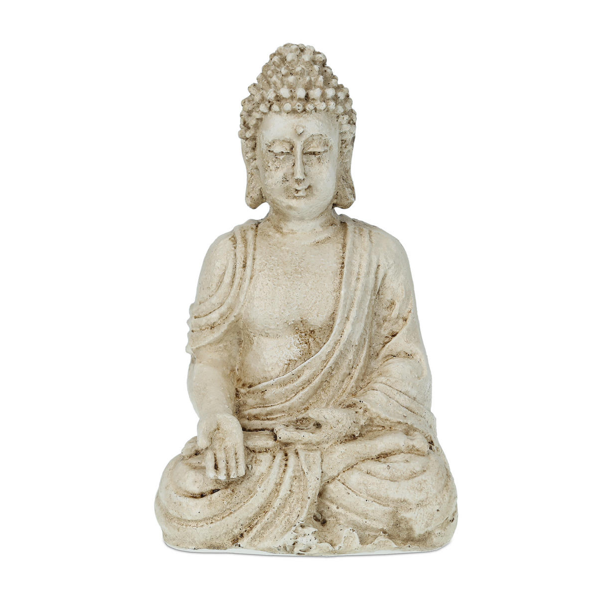 BUDDHAFIGUR - Creme, Kunststoff (10.5/17.5/7.5cm) - Relaxdays