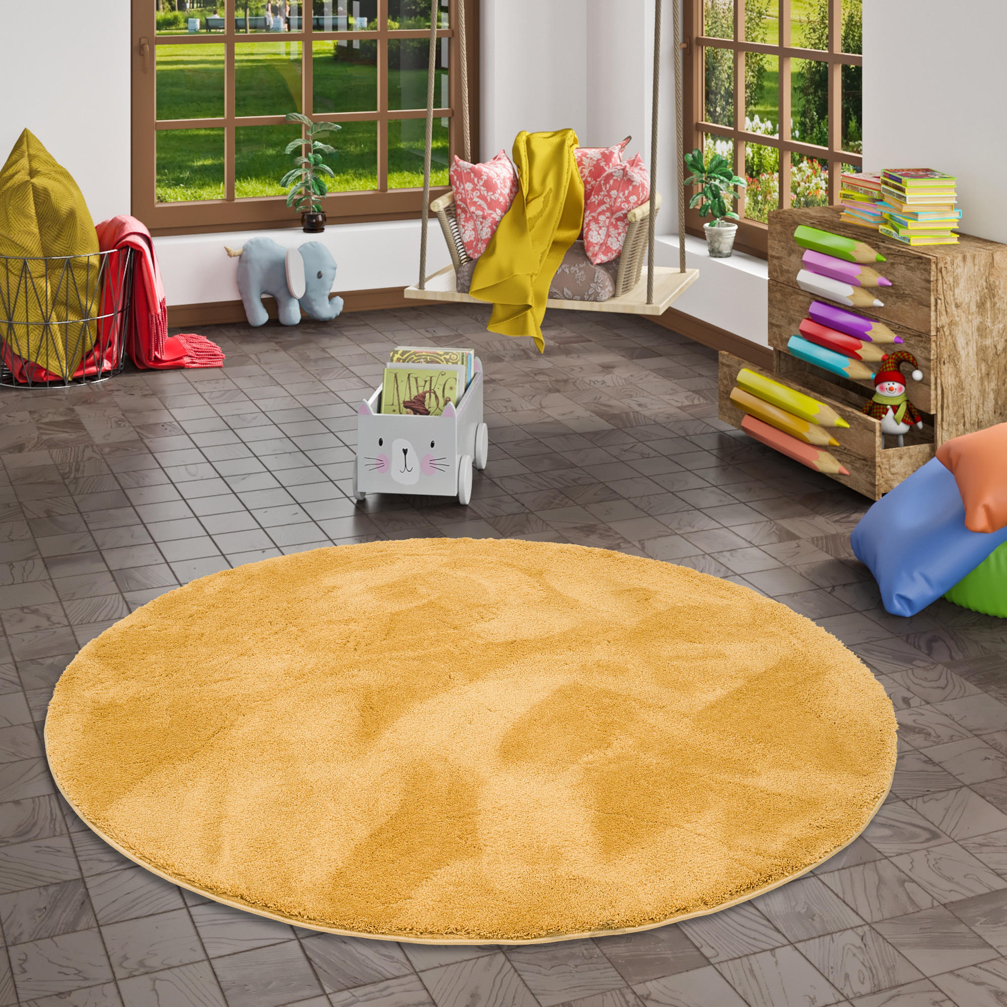 SUPER SOFT KINDER HOCHFLOR TEPPICH SILKY KIDS RUND - Goldfarben, Textil (160/160cm) - Pergamon