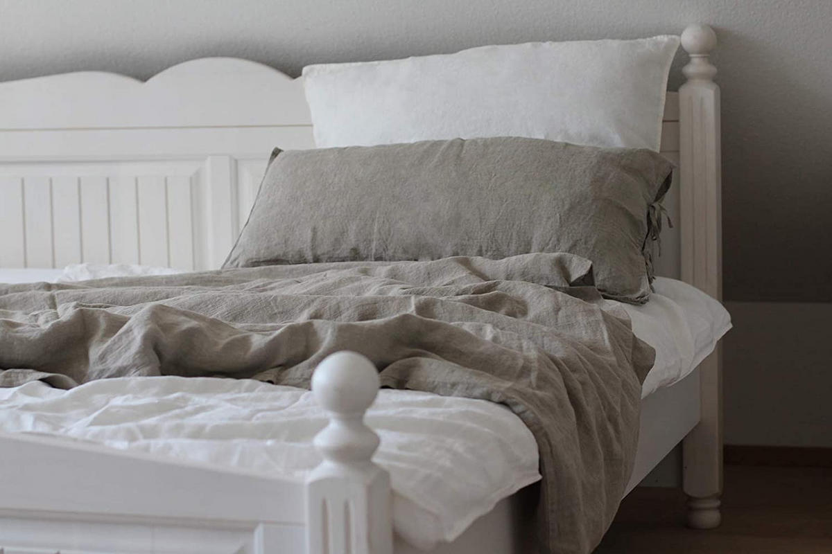 WENDE-BETTDECKENBEZUG Doubleface reines Leinen weiß/taupe 135/200 cm - Taupe/Weiß, Naturmaterialien (135/200cm) - beties Heimtextil