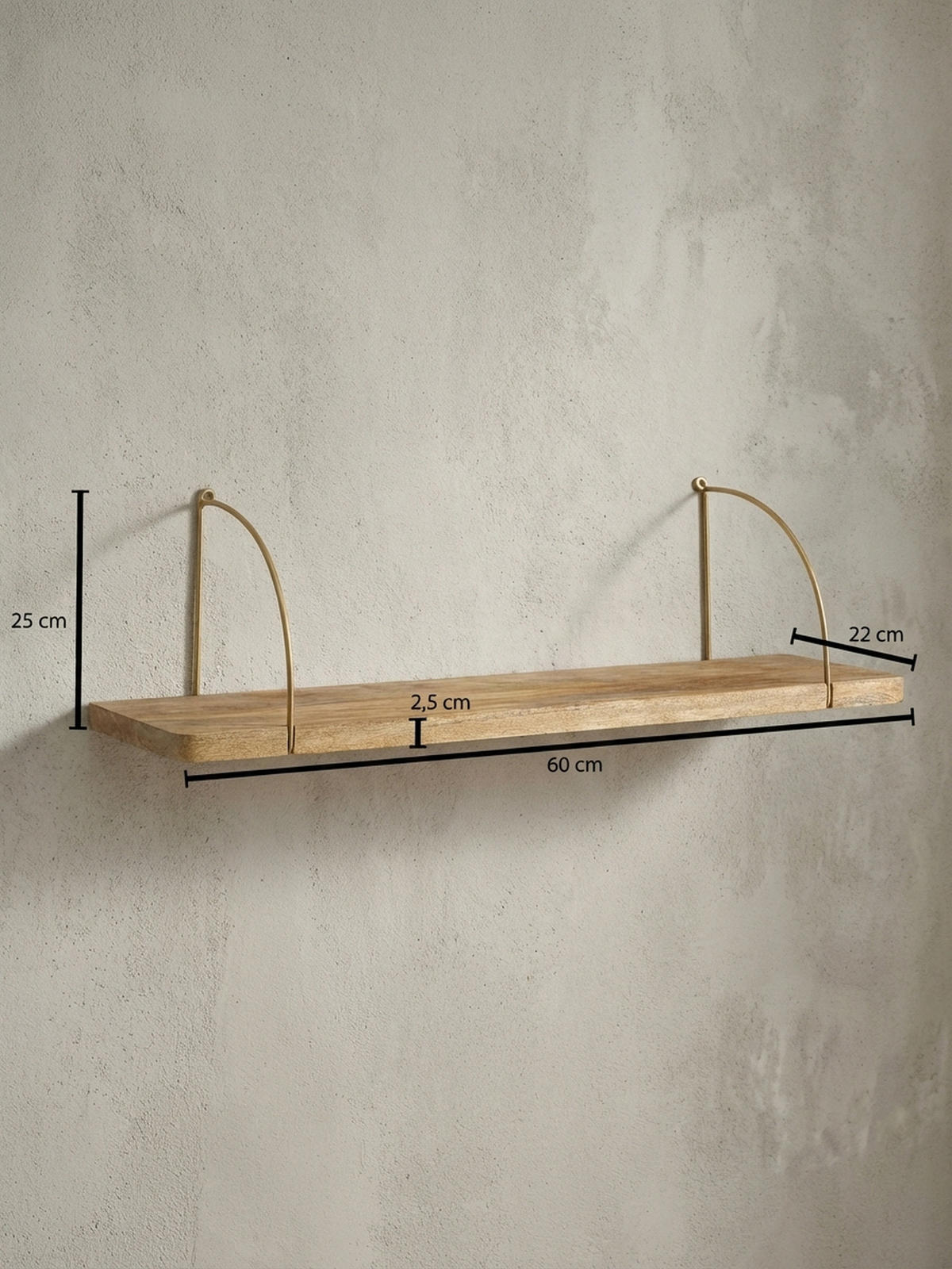 WANDREGAL TEVERE Mango Massivholz Eisen Industrial, Beige 60x22x25 cm - Beige, Holz/Metall (60/25/22cm) - KADIMA DESIGN