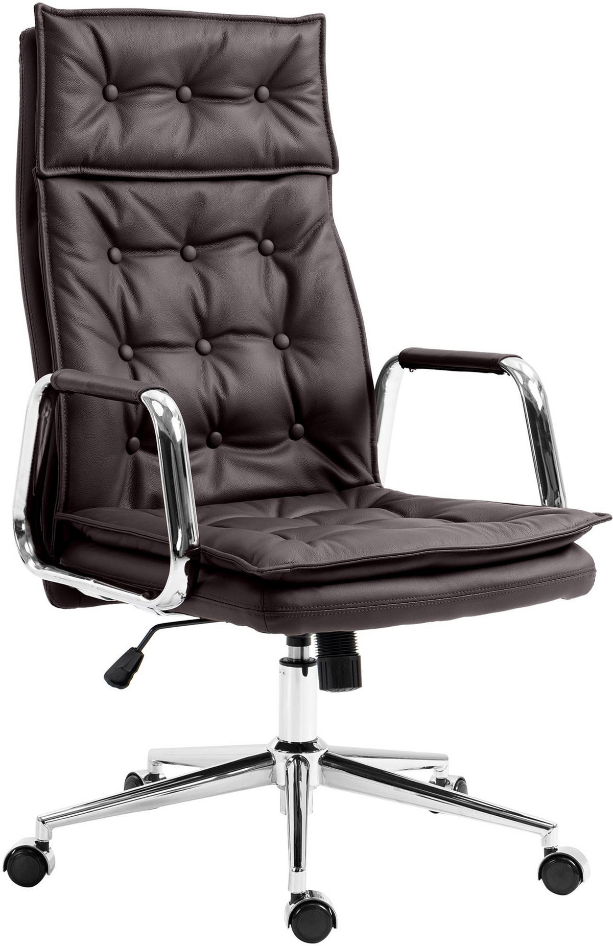 BÜROSTUHL Ronix Echtleder braun - Chromfarben/Braun, Leder/Metall (60/120/65cm) - TPFLiving
