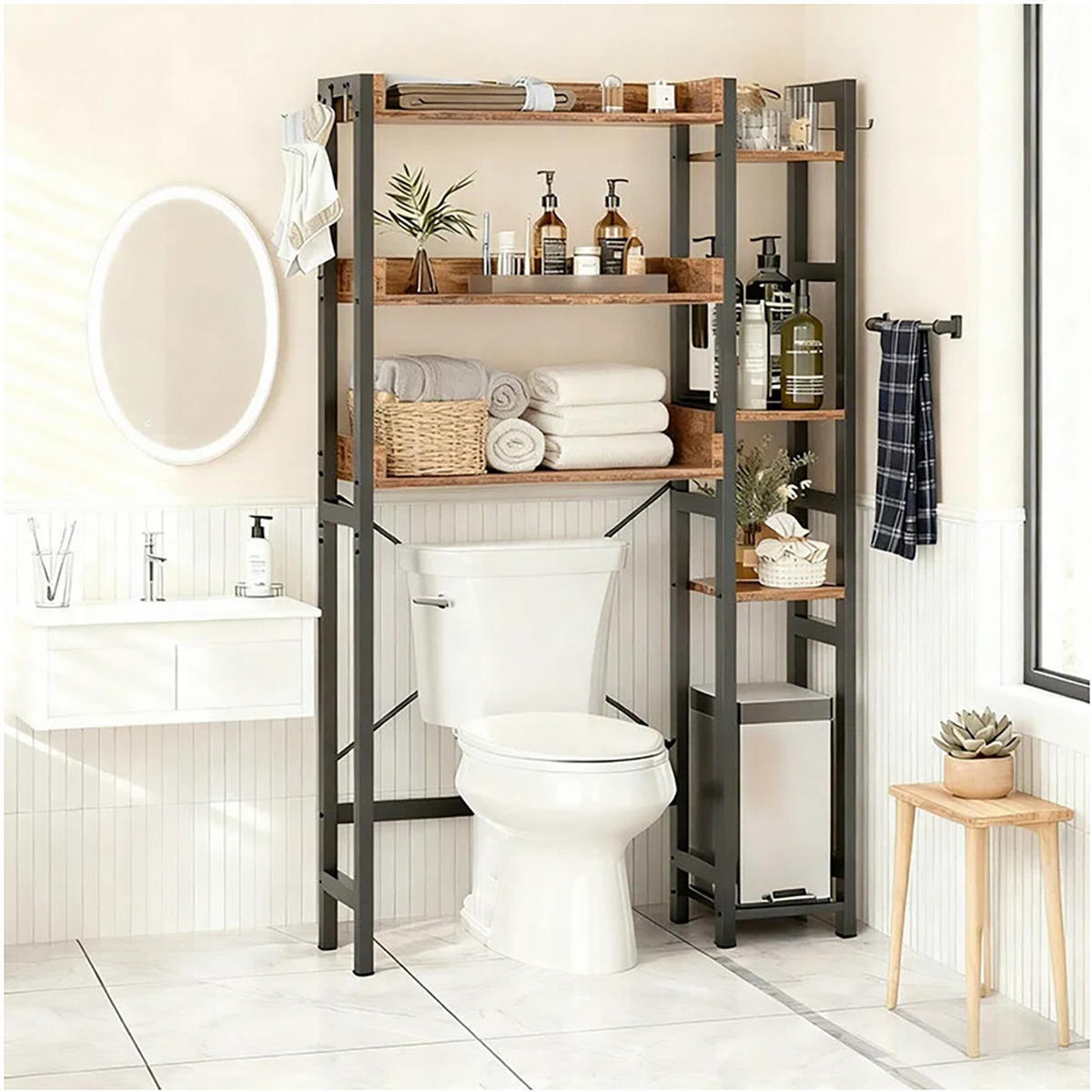 TOILETTENREGAL - Schwarz, Holzwerkstoff/Metall (80/161/24cm) - Relaxdays