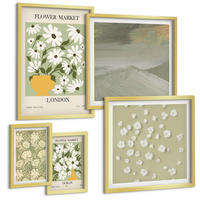 BILDER SET 5er Set - 50x50 cm & 20x30 cm & 40x60 cm Goldrahmen - Florale Abstraktionen im Boho-Stil - Goldfarben, Kunststoff (40/60cm) - TULUP