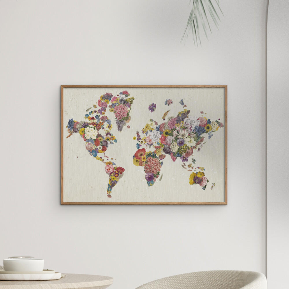 POSTER mit Rahmen Wild Apple - Botanical Floral Map Light - Eichefarben/Multicolor, Holz/Papier (30/40cm) - Poster&Frame