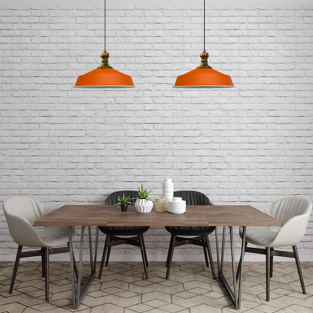 PENDELLEUCHTE Asletl 2 Flammig 40/36 cm - Weiß Hochglanz/Orange, Metall (36/40/28cm) - Bamyum