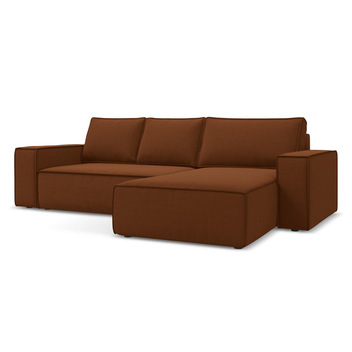 ECKSOFA mit Schlaffunktion Samt Stoff Orange - Terracotta/Schwarz, Kunststoff/Textil (290/185cm) - LaMiaSofa