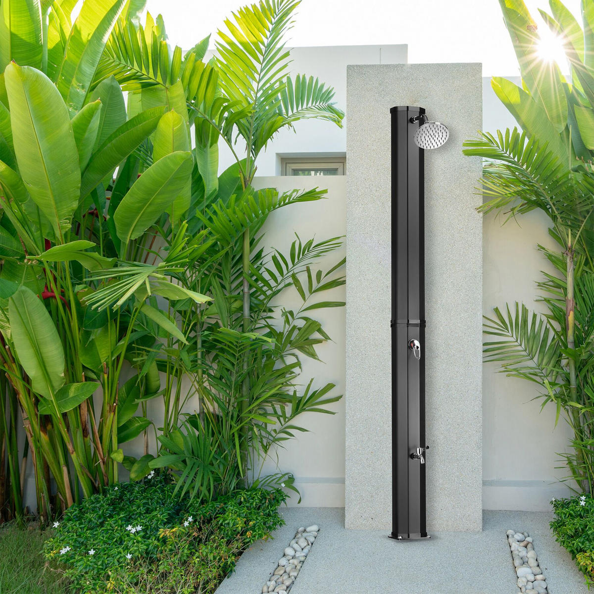 SOLARDUSCHE Ofanto,inklusive Wasserhahn,schwarz - Schwarz, Kunststoff (18/217/44.5cm) - tectake
