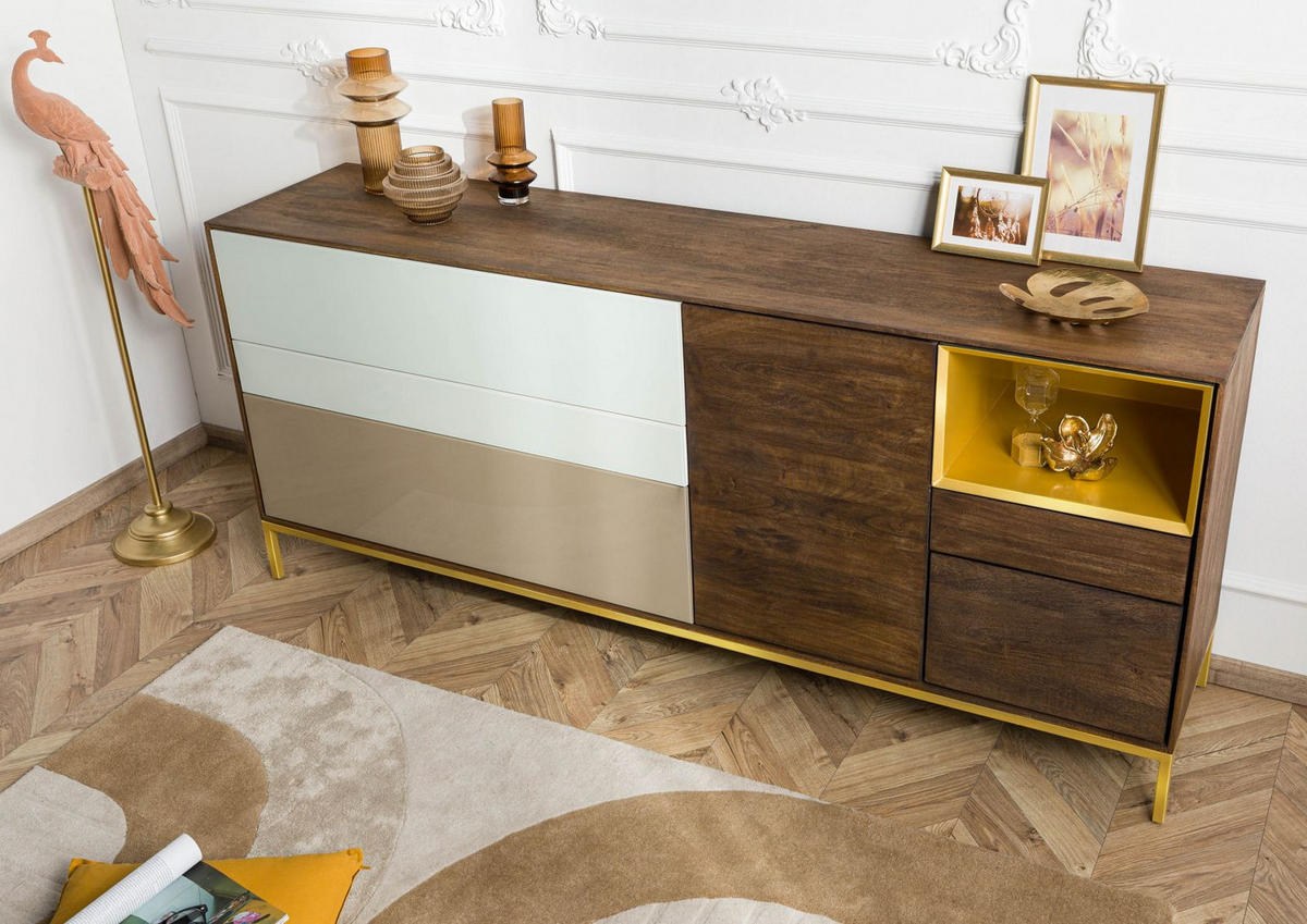 SIDEBOARD Mango 200x45x85 braun geölt CHICAGO #105 - Braun, Holz (200/85/45cm) - Massivmoebel24