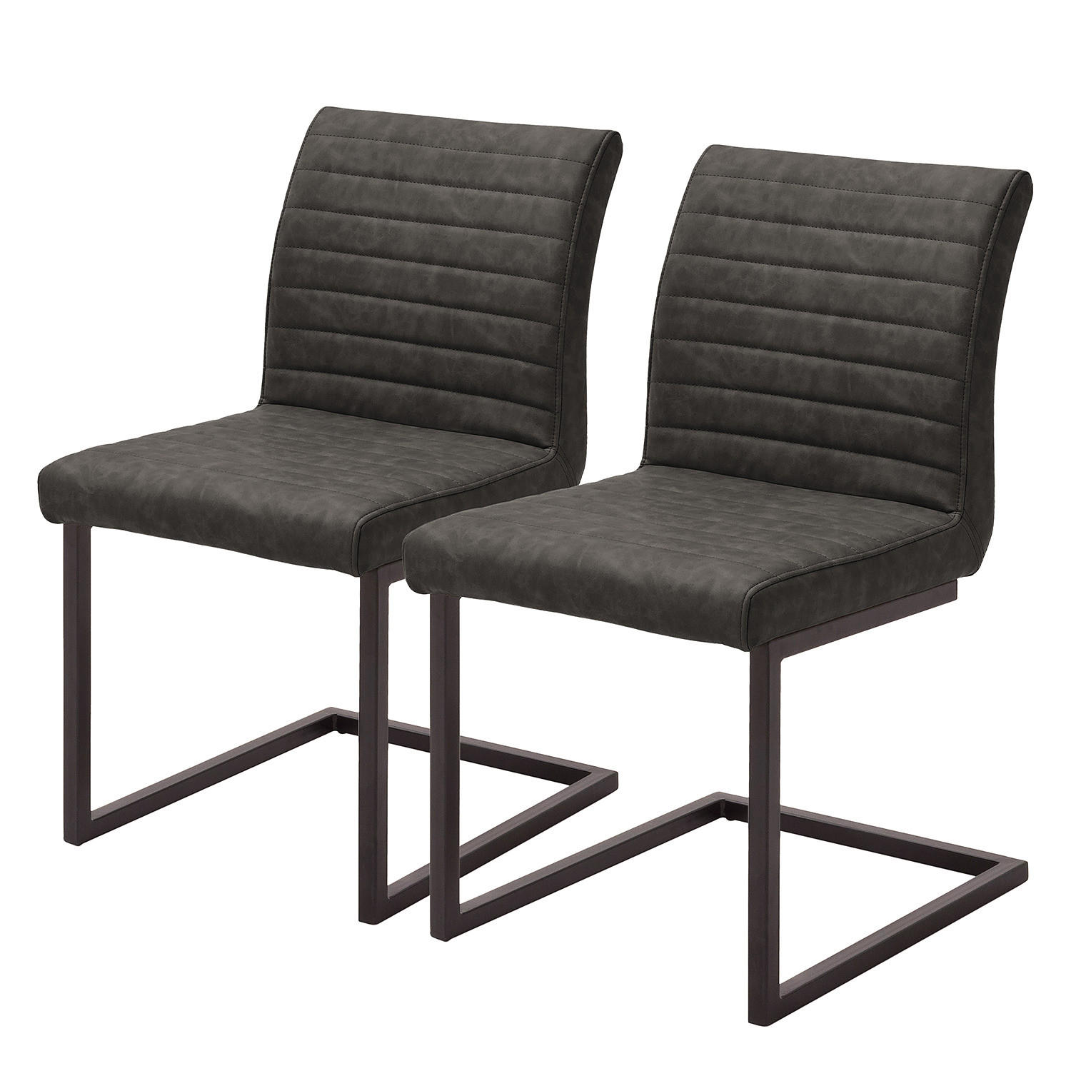 FREISCHWINGER - 2er-Set - Vintage Kunstleder - Schwarz/Grau, Kunststoff/Metall (47/86/63cm) - home24