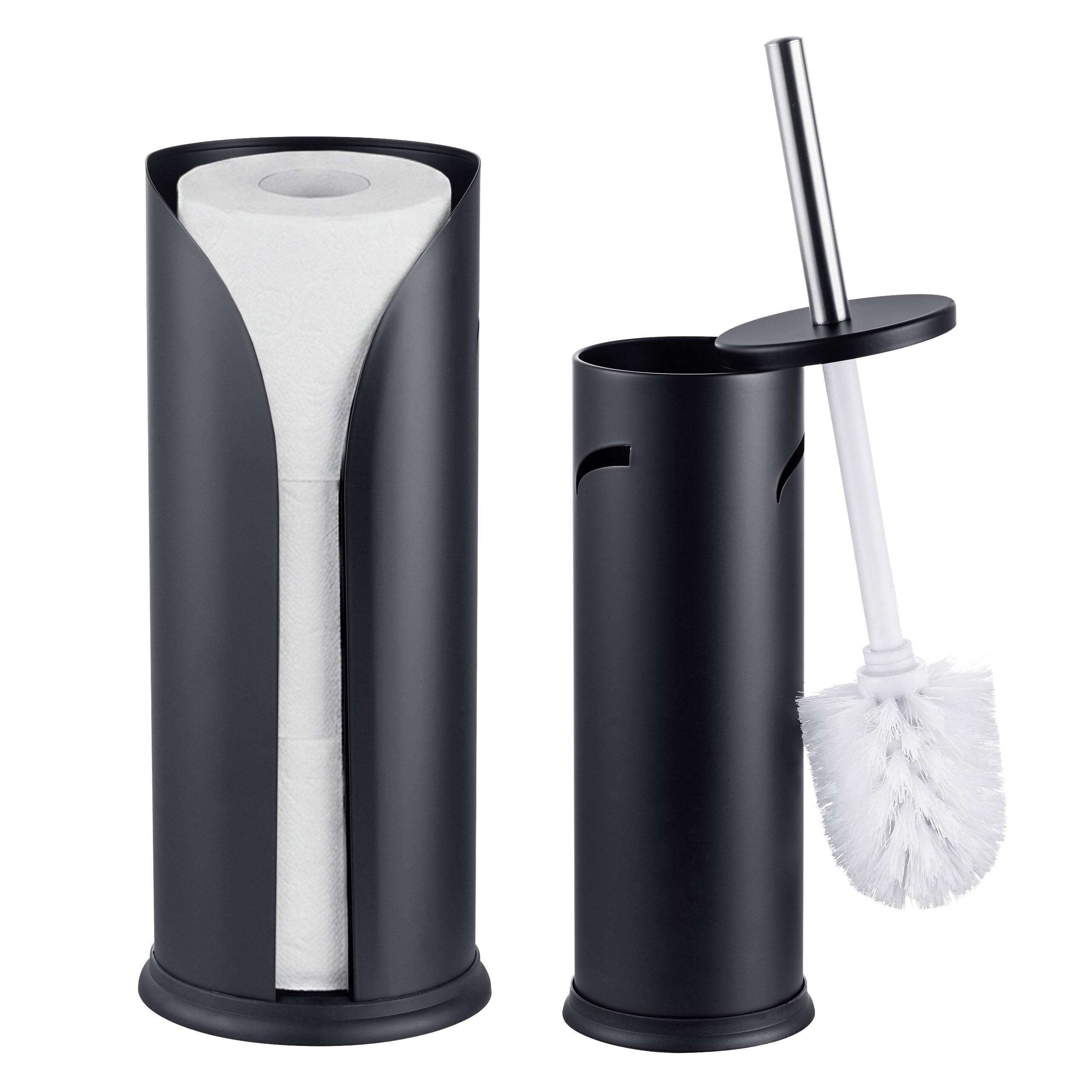 SOUPRAVA WC Černá 2-dílná kov držák rezervních rolí WC kartáč - černá, kov/plast (14/34.5/14cm) - Relaxdays