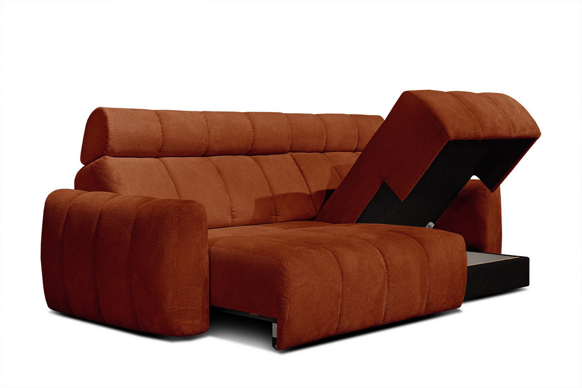 ECKSOFA KIMI 3-Sitzer, ausziehbarer Sitz, verstellbare Kopfstützen, rot - Rot/Schwarz, Holzwerkstoff/Textil (270/160cm) - Courtois Laville