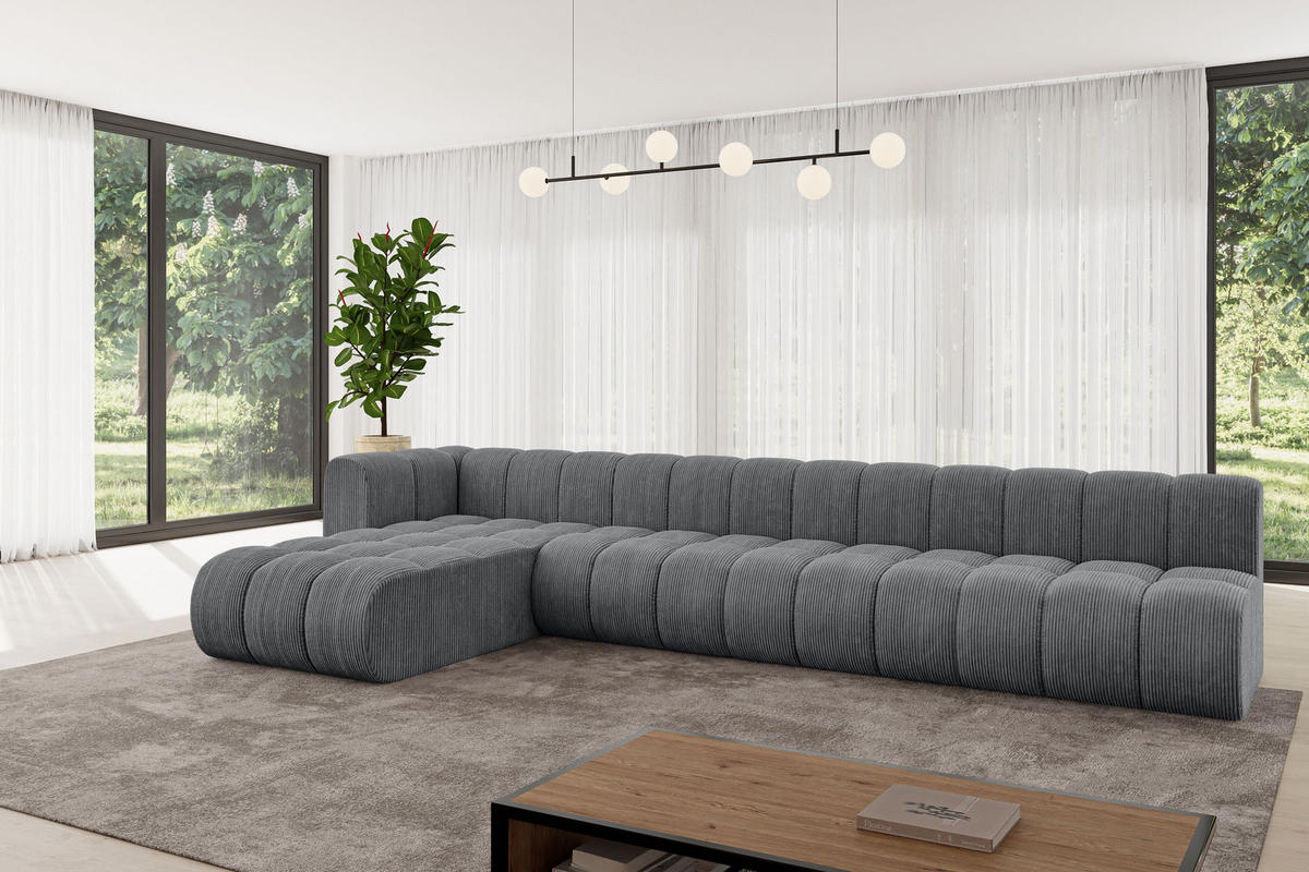 ECKSOFA modulares Sofa Darnel-L3 - 387x177x70 cm Dunkelgrau - Dunkelgrau, Holzwerkstoff/Textil (387/177cm) - ALTDECOR