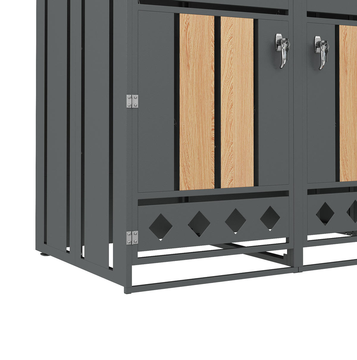 MÜLLTONNENBOX aus Stahl in Grau/Holzoptik mit Pflanzkasten & 4 Türen 264x80x124,5 cm - Grau, Metall (264/124.5/80cm) - Modfu