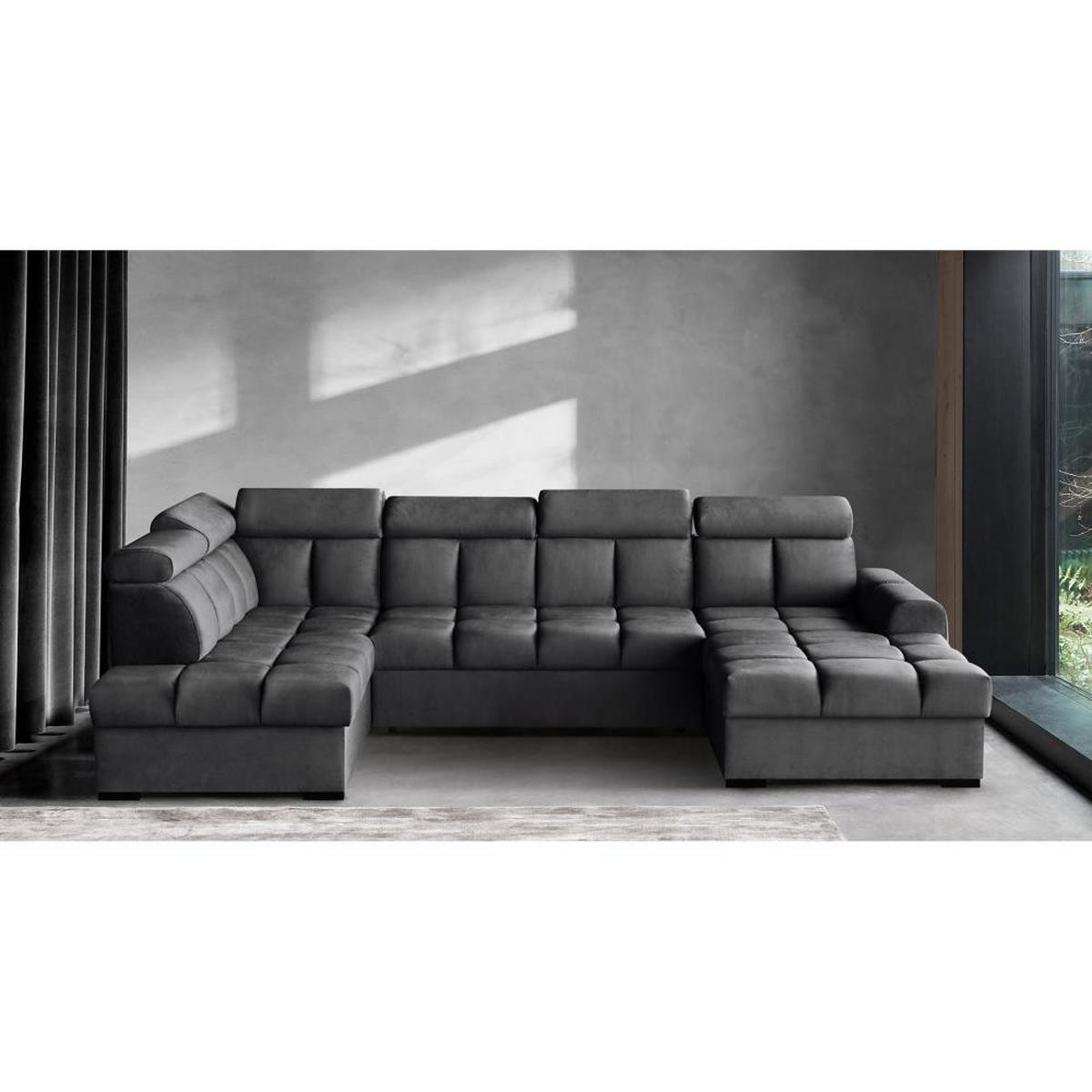 WOHNLANDSCHAFT Gomez U mit Schlaffunktion schwarz links - Schwarz, Textil (330/102/195cm) - Beautysofa