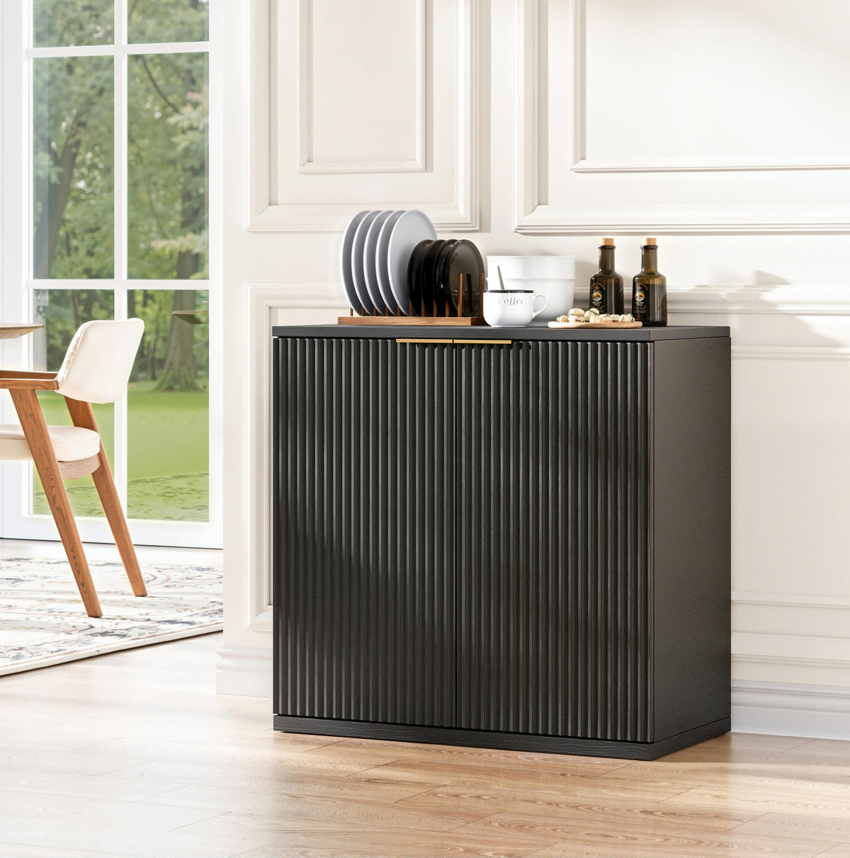 SIDEBOARD 80/40/80 cm in Schwarz mit 2 Türen und strukturierter Front - Schwarz, Holzwerkstoff (80/80/40cm) - Flora Grace