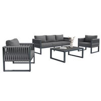 GARTENSET 5-Sitzer Grau Mit Verstellbaren Füßen & Metallgestell - Grau, Metall - FLIEKS