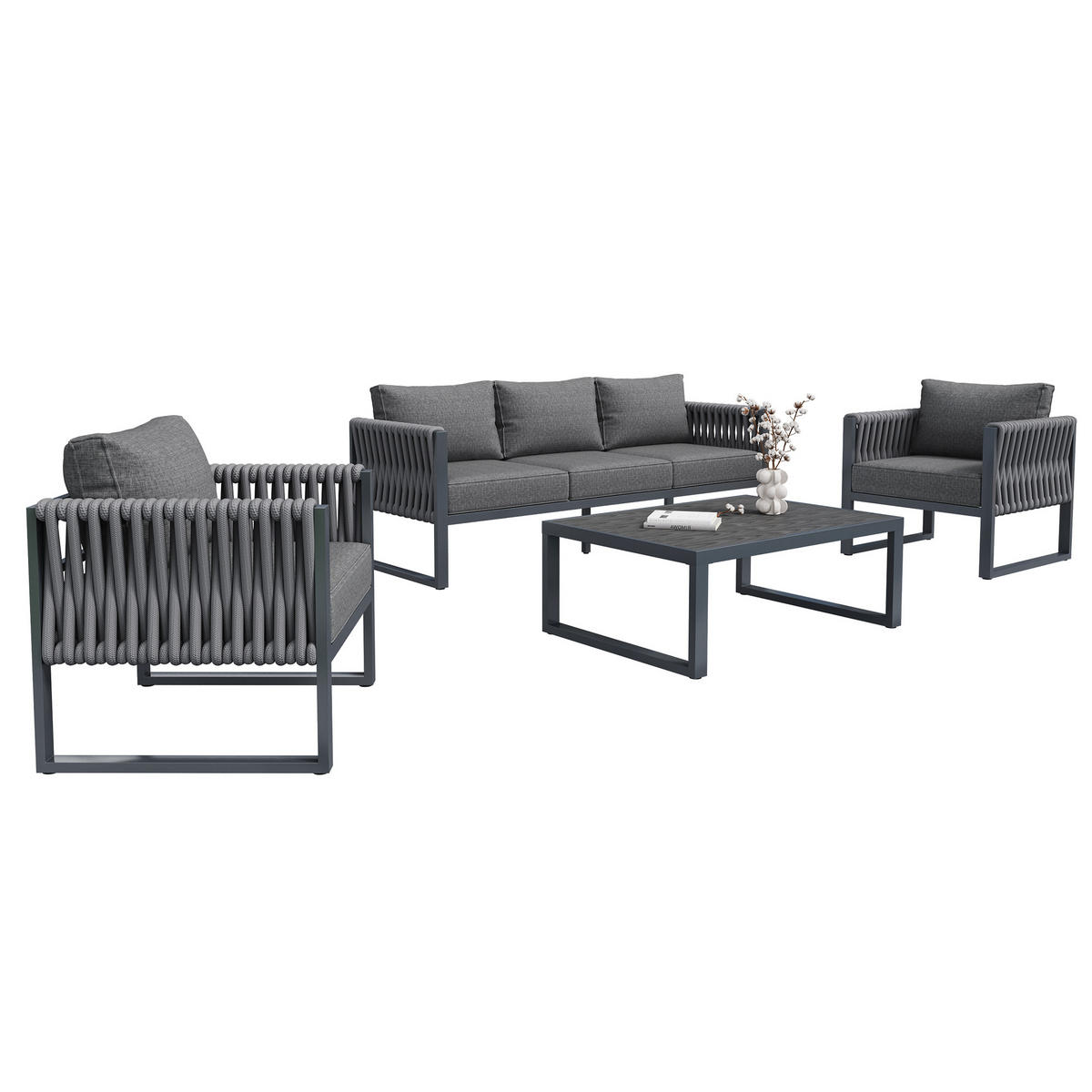 GARTENSET 5-Sitzer Grau Mit Verstellbaren Füßen & Metallgestell - Grau, Metall - FLIEKS