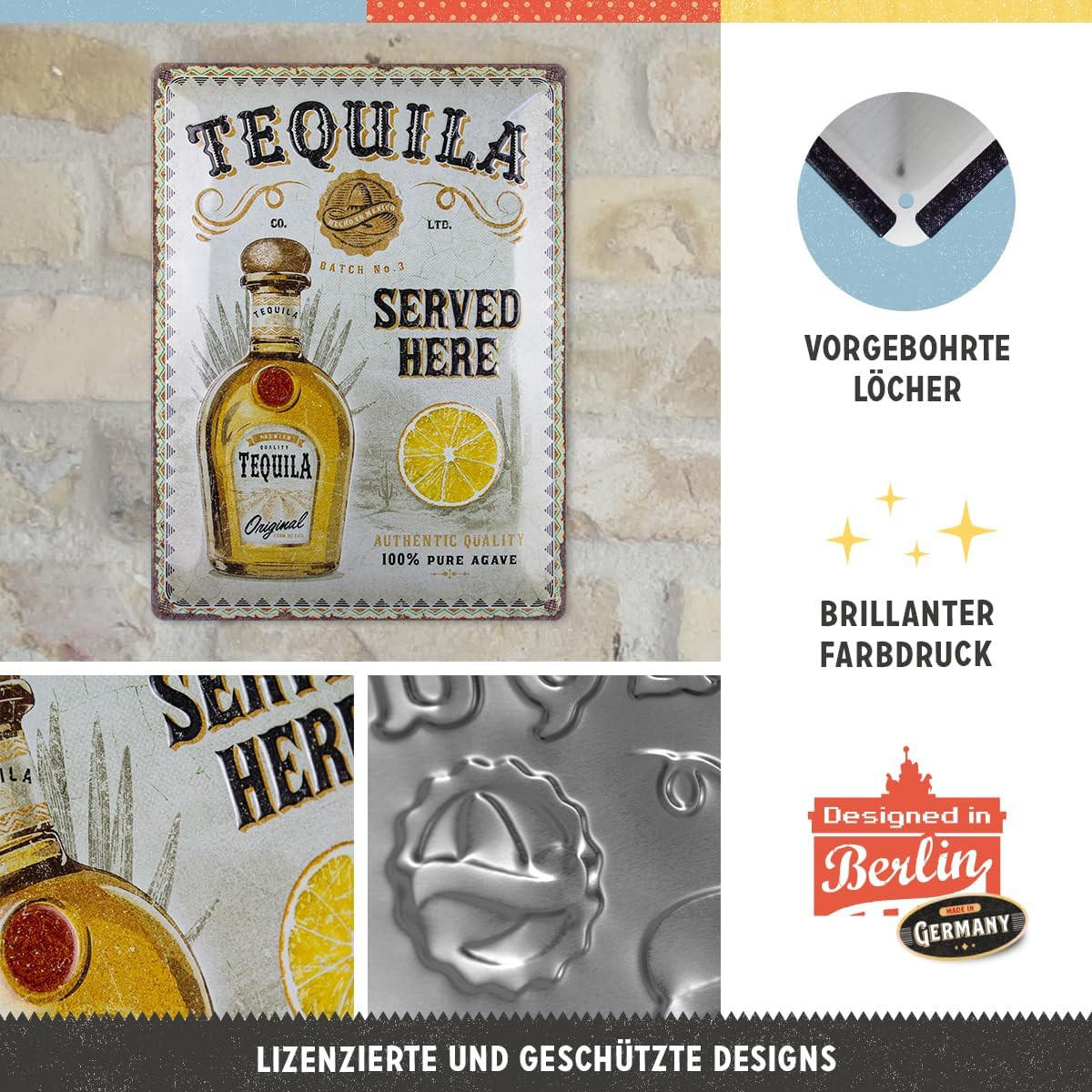 BLECHSCHILD 30/40 cm Tequila Served Here - Multicolor, Metall (30/40/0.2cm) - Nostalgic-Art